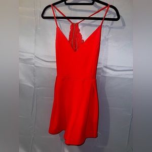 Red, laced back, short jumpsuit